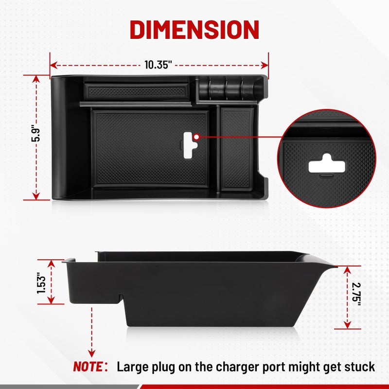 RED WOLF صينية تنظيم كونسول وسط RED WOLF لسيارات BMW 2014-2016 X5 F15 2015-2019 X6 F16 صندوق مسند الذراع تخزين ثانوي مع فتحة محفوظة لكابل الشحن تتطابق تمامًا - Image 3